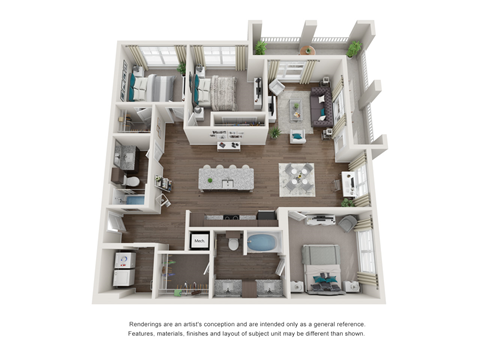 3 bed 2 bath floor plan at Seleno at Bridge Street, Huntsville, Alabama